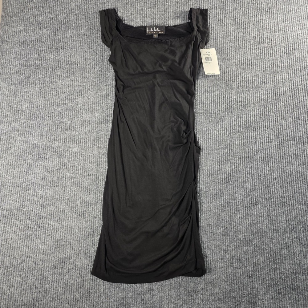 Nicole Miller Collection Black Ruched Bodycon Dress BA0426 Square Neck Small NEW
